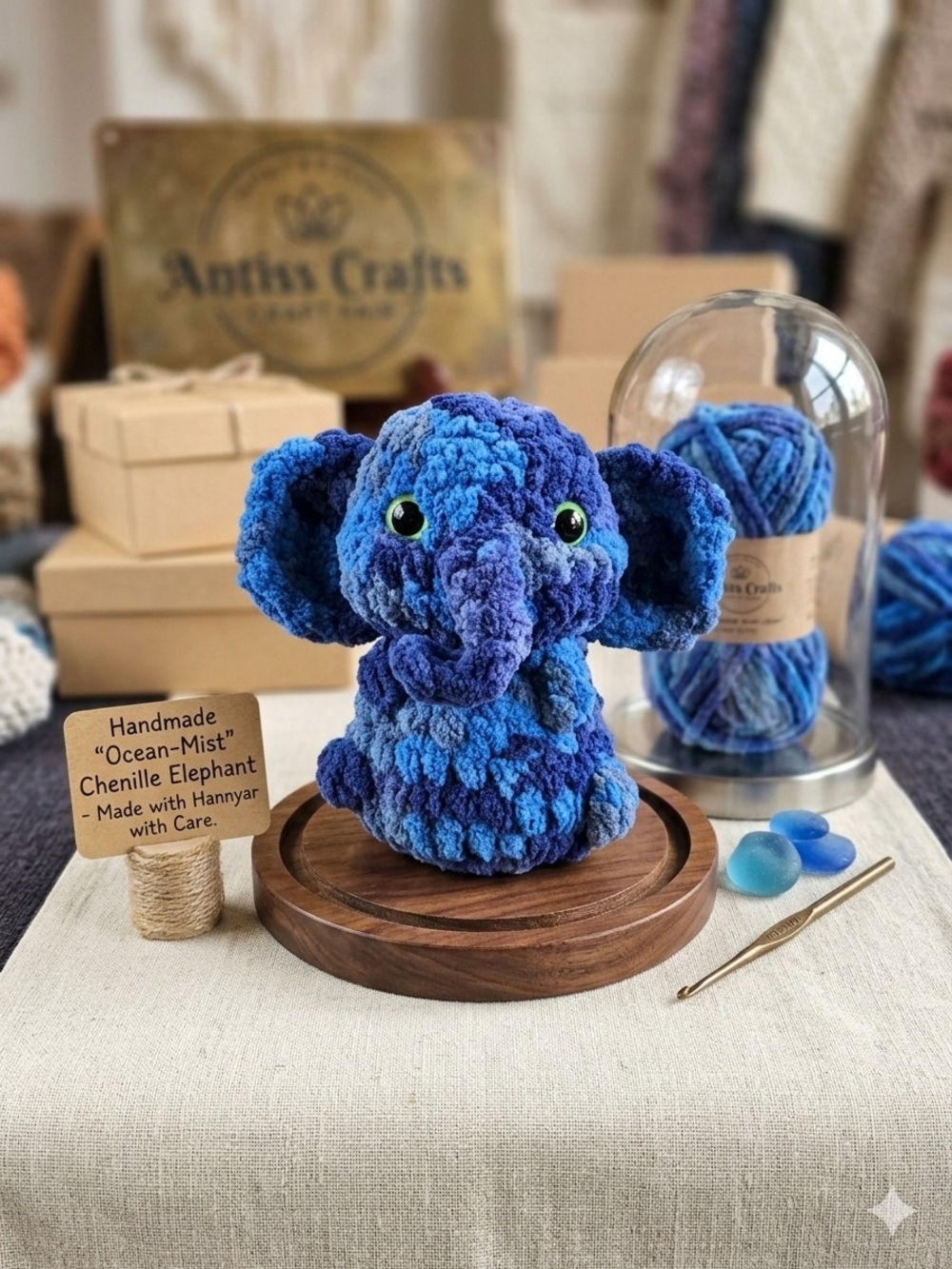 Ocean-Mist Handmade Chenille Elephant Plush - Blue by Antiss Crafts